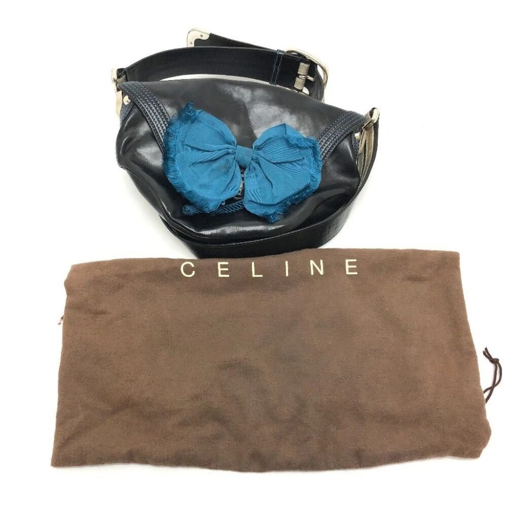 CELINE 115/130 ribbon Crossbody Bag Shoulder Bag Leather Black/SilverHardware - Picture 15 of 15